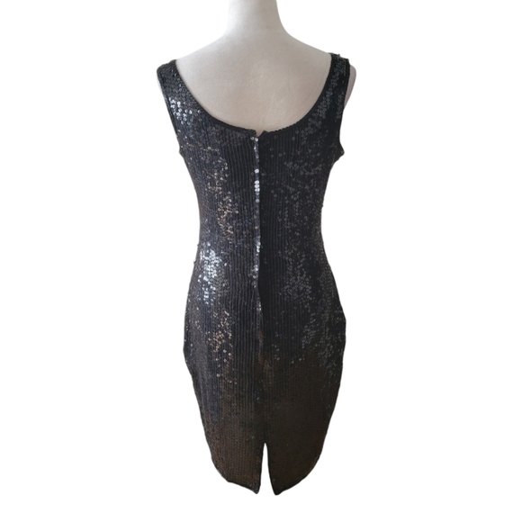Expressions Black Sequins 100% Silk Sleeveless Dress Size 10 - Picture 3 of 5